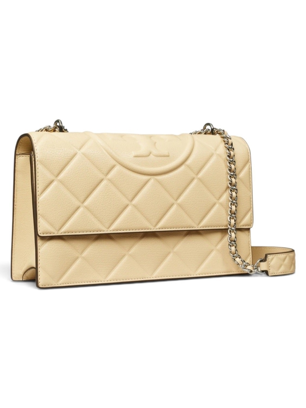 Tory Burch Flemig Cream Quilted Chain Shoulder Bag